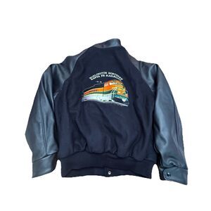 BNSF Burlington Northern Santa Fe Varsity Jacket Y2K Brush Fire 46 Leather EUC-